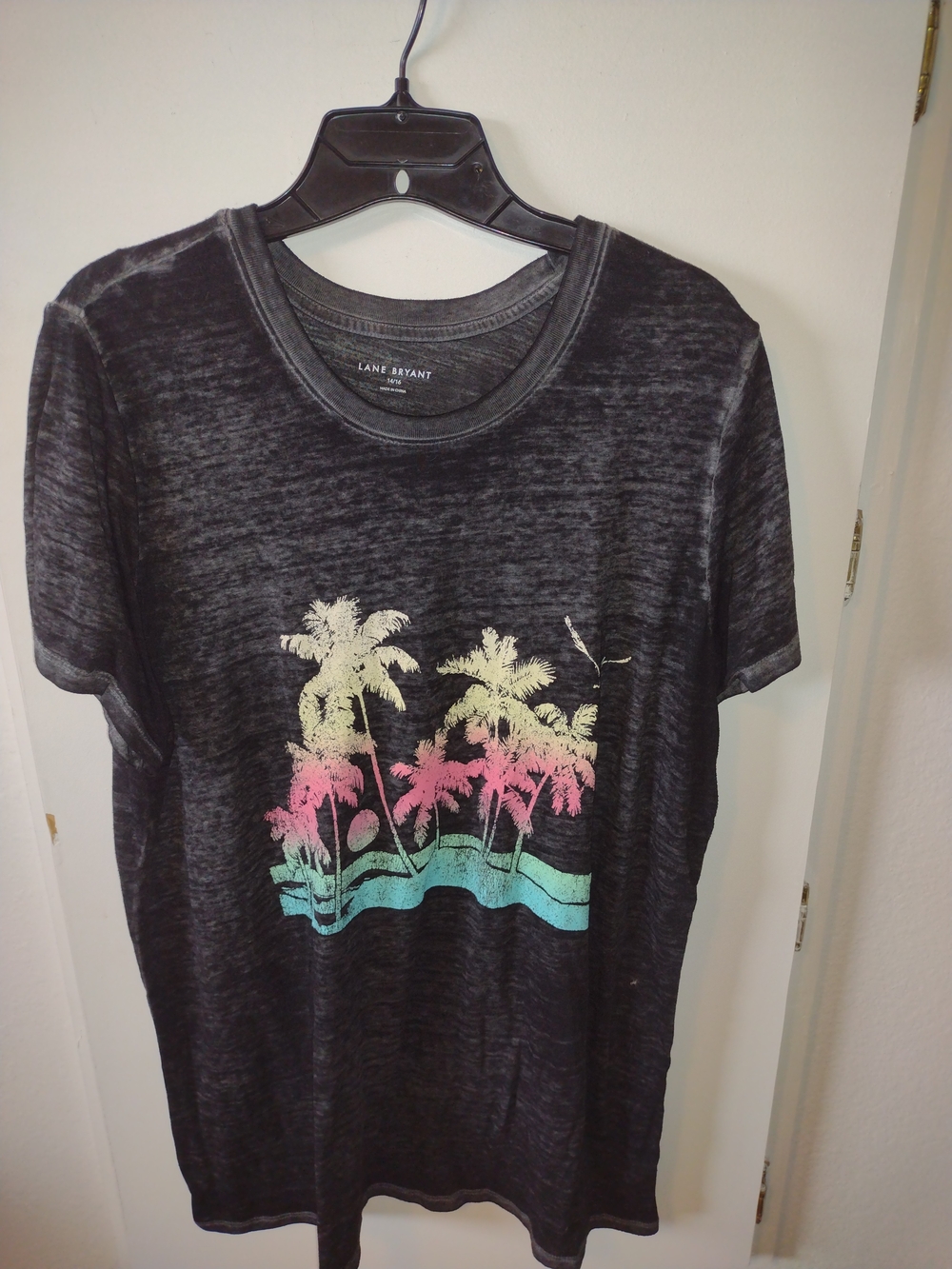 Lane Bryant Black Tee with Pastel Palm 14/16
